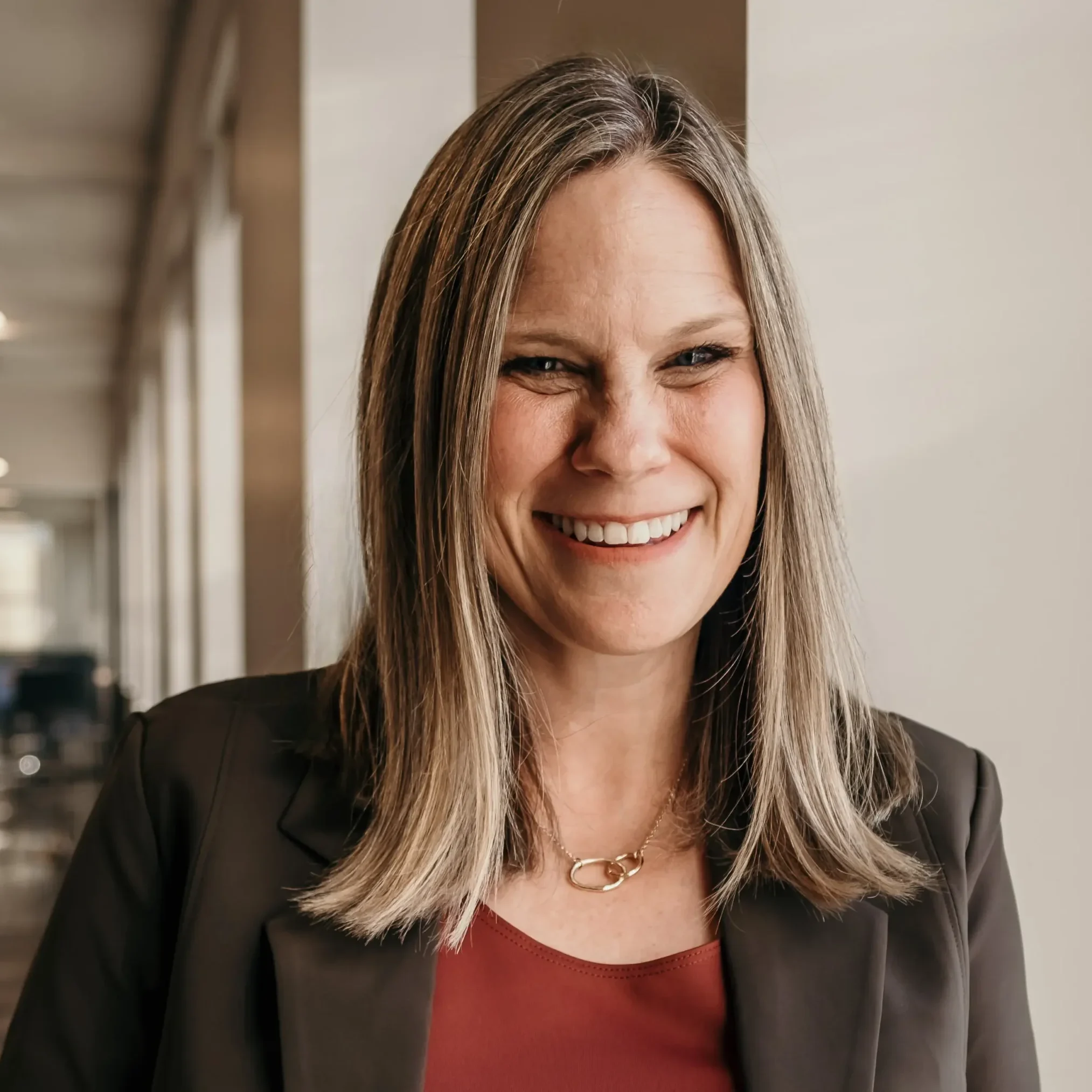a woman smiling